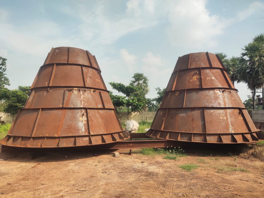 Fabricated conical hoppers at the Parasakthi Enterprises works